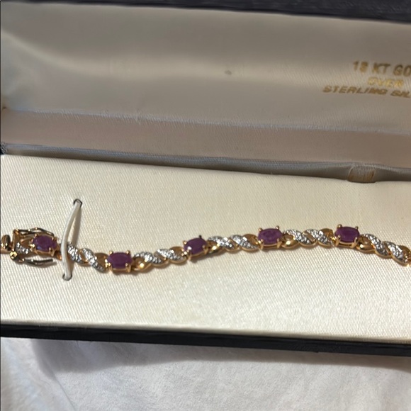 18 KT Gold and Sterling Silver Bracelet with Purple Stones - Picture 3 of 7